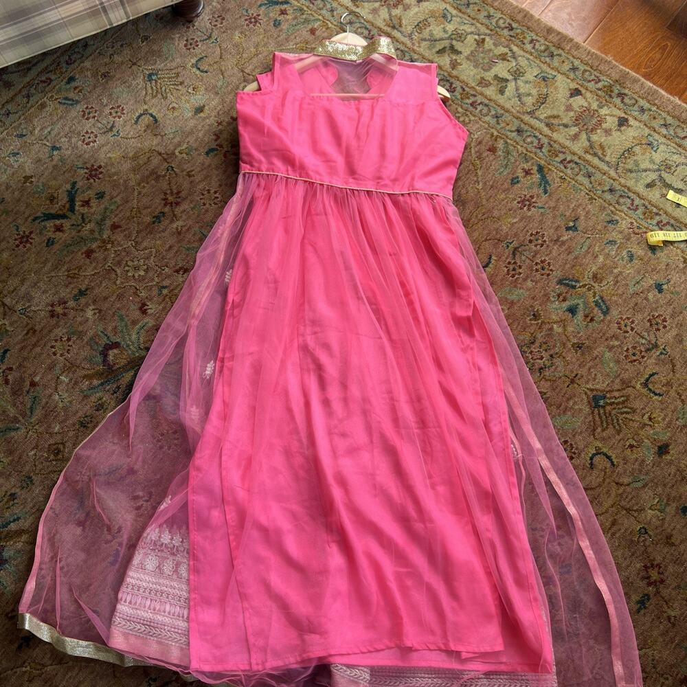 Boutique Embroidered Net Anarkali Gown XL Vibrant Pink/Gold Wedding Guest Dress - Picture 13 of 13